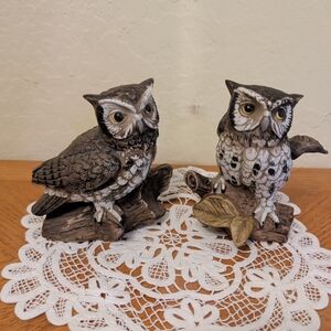 Pair of Brown and White Owl Figurines